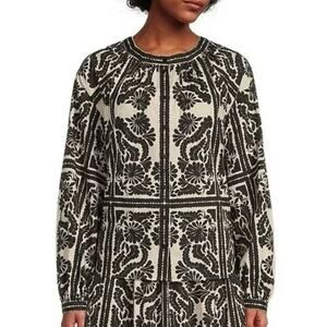 Antonio Melani Preppy Button Front Hartley Printed Top Black & Cream Size Medium